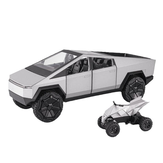 1:24 Cyberpunk Pickup Truck Model Alloy Simulation Sound and Light Pull Back Off-Road Vehicle Boys Collection Decoration Birthday Gift (Silver)