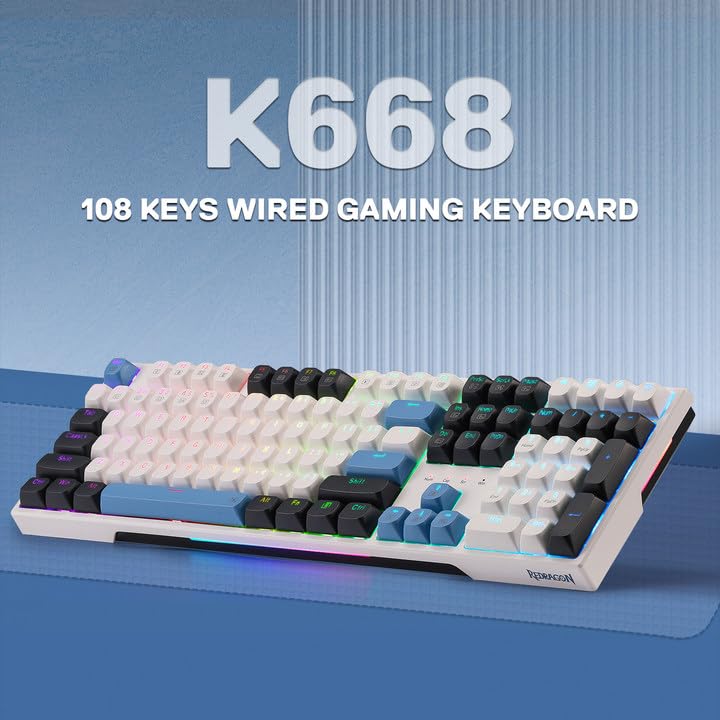Redragon K668 Wired Gasket RGB Gaming Keyboard, 108 Keys Mechanical Keyboard w/Extra 4 Hotkeys, Upgraded Hot-swappable Socket, Sound Absorbing Foam, Mixed Color Keycaps, Custom Linear Switch