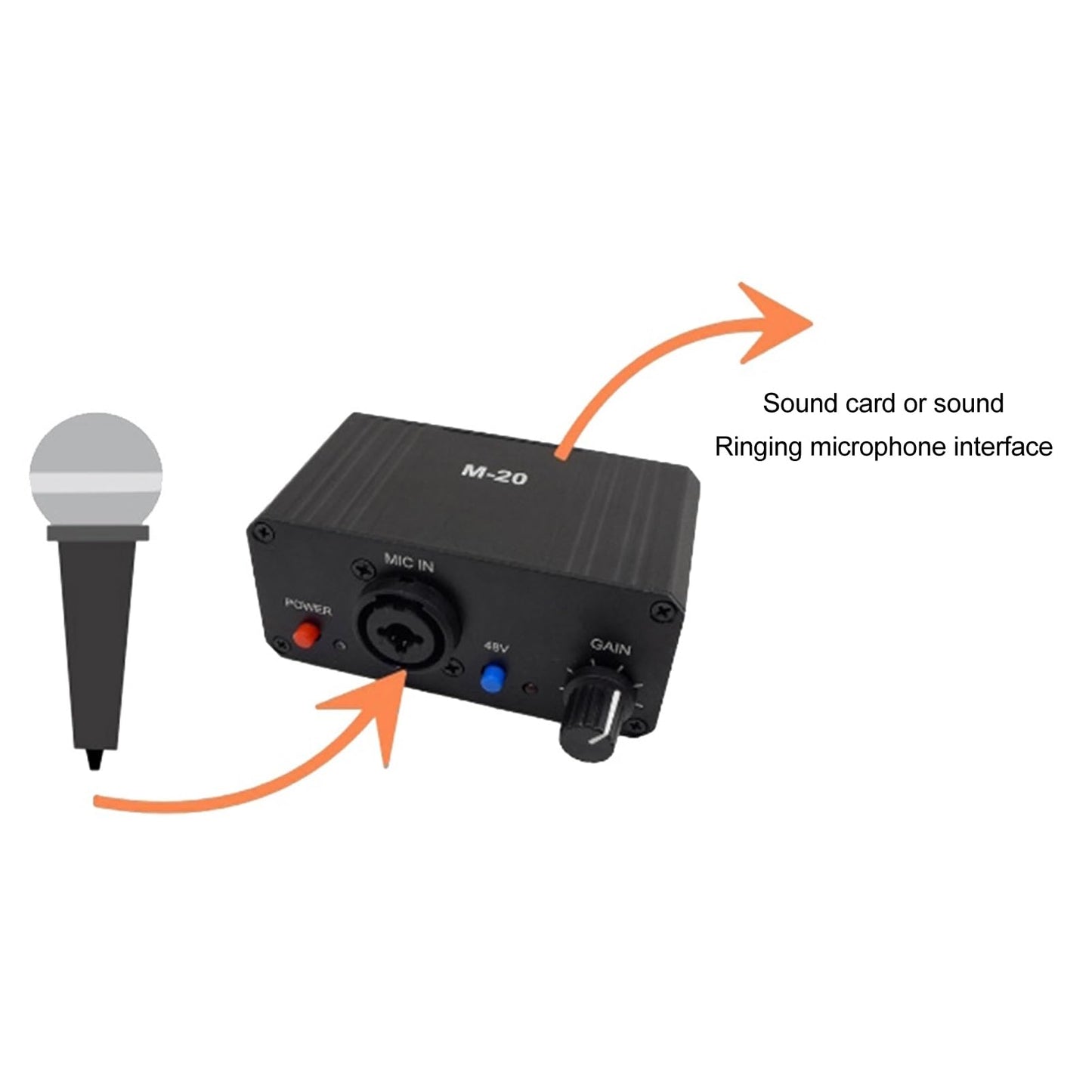 Mic Preamp with High Gain, 48V Phantom Power XLR Output for Dynamic and Condenser Microphones, Microphone Booster