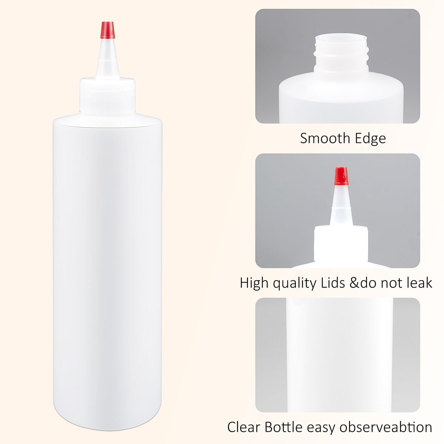 16 oz Plastic Squeeze Bottles,30 Pack Condiment Squeeze Bottles for Liquids, Refillable Squirt Bottle with Red Top Cap for Ketchup, BBQ, Sauces, Syrup, Dressings, Arts and Crafts