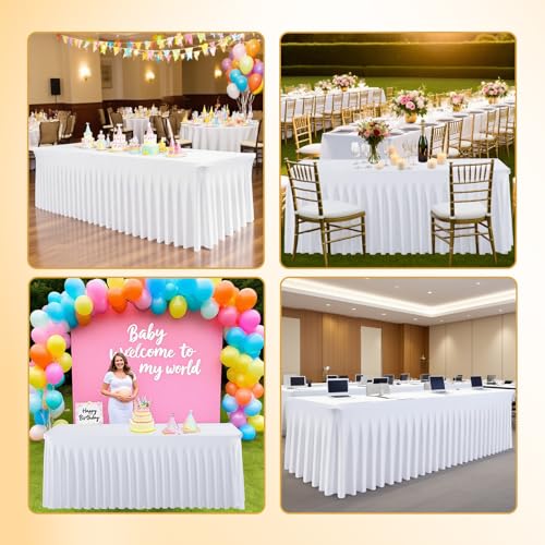 5 Pack White Rectangle Spandex Tablecloths for 60in Tables, 120Inch Stretchy Fitted 5FT Rectangle Table Clothes,Wrinkle Free Table Cover with Skirt for Wedding Party Dining Banquet