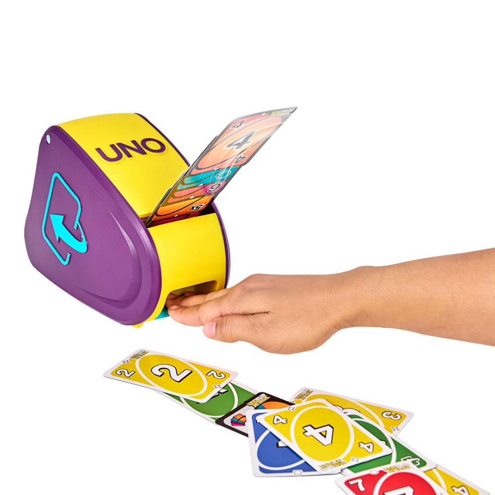 Mattel Games UNO Flip Attack Card Game with Launcher Unit & Double-Sided Deck for Kids, Families & Parties, 2-10 Players Ages 7+