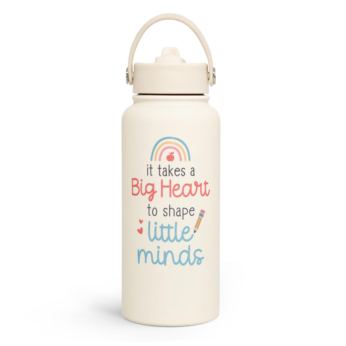 SANDJEST Teacher Appreciation Gifts - It Takes a Big Heart to Shape Little Minds Water Bottle 32oz Stainless Steel Insulated with Lid, Teacher Gifts from Students for Teacher's Day Back to School