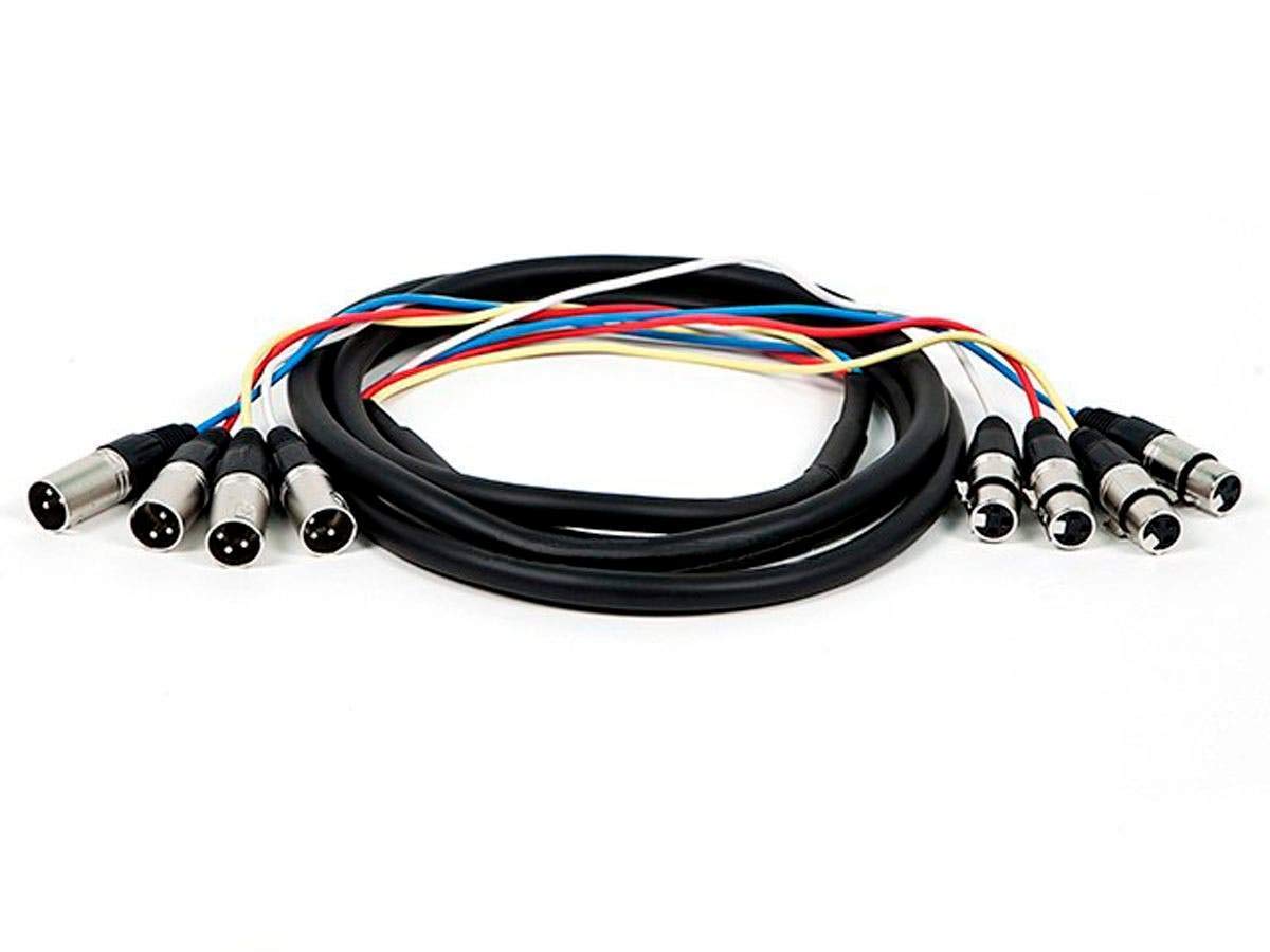 Monoprice 4-Channel XLR Male to XLR Female Snake Cable Cord - 10 Feet- Black/Silver With Metal Connector Housings Plastic And Rubber Cable Boots