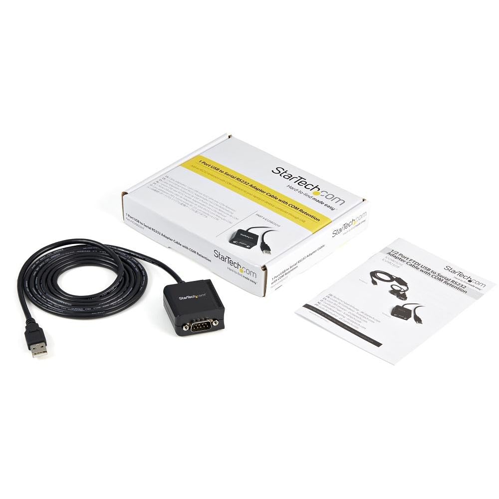 StarTech.com USB to Serial Adapter – 1 Port – USB Powered – FTDI USB UART Chip – DB9 (9-pin) – USB to RS232 Adapter