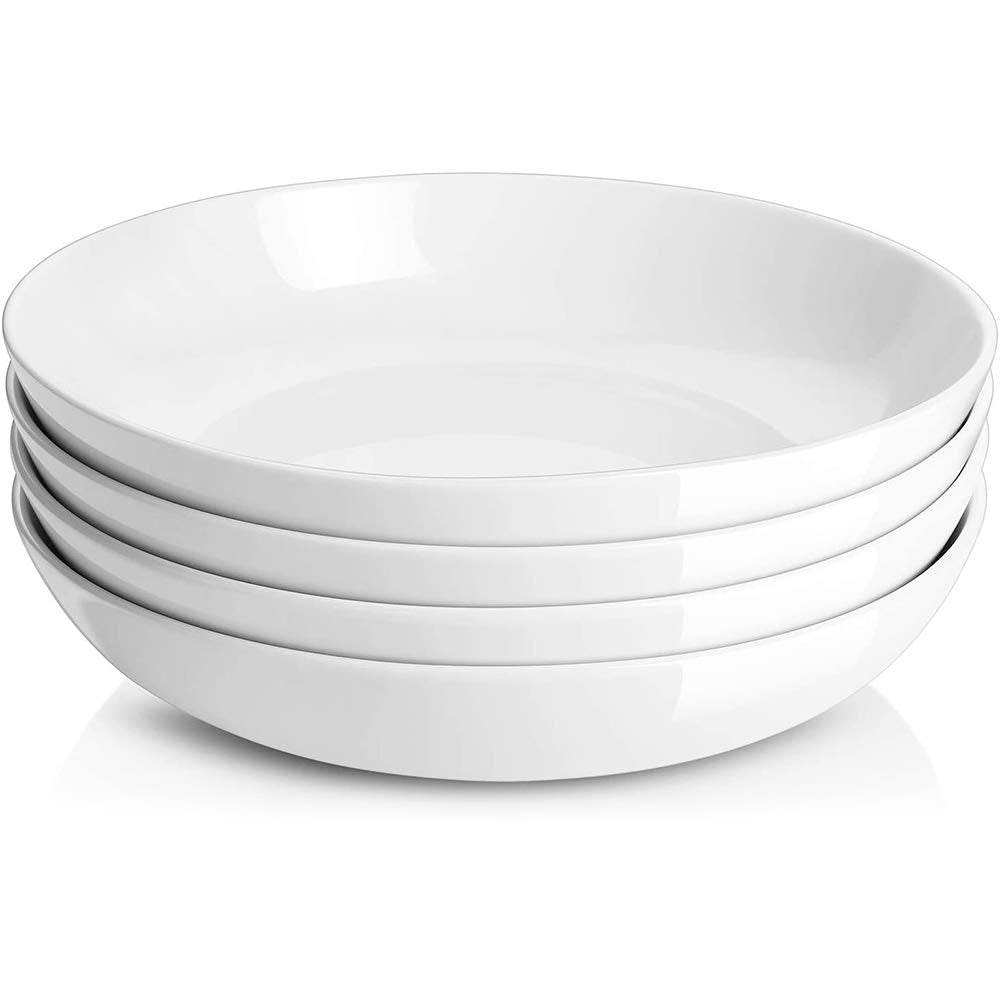 Y YHY 9.75" Pasta Bowls Set of 4, Large Shallow White Ceramic Salad Bowls, 50oz Wide Dinner Bowls for Pasta, Soup, Salad & Stew, Microwave & Dishwasher Safe, Housewarming Gift