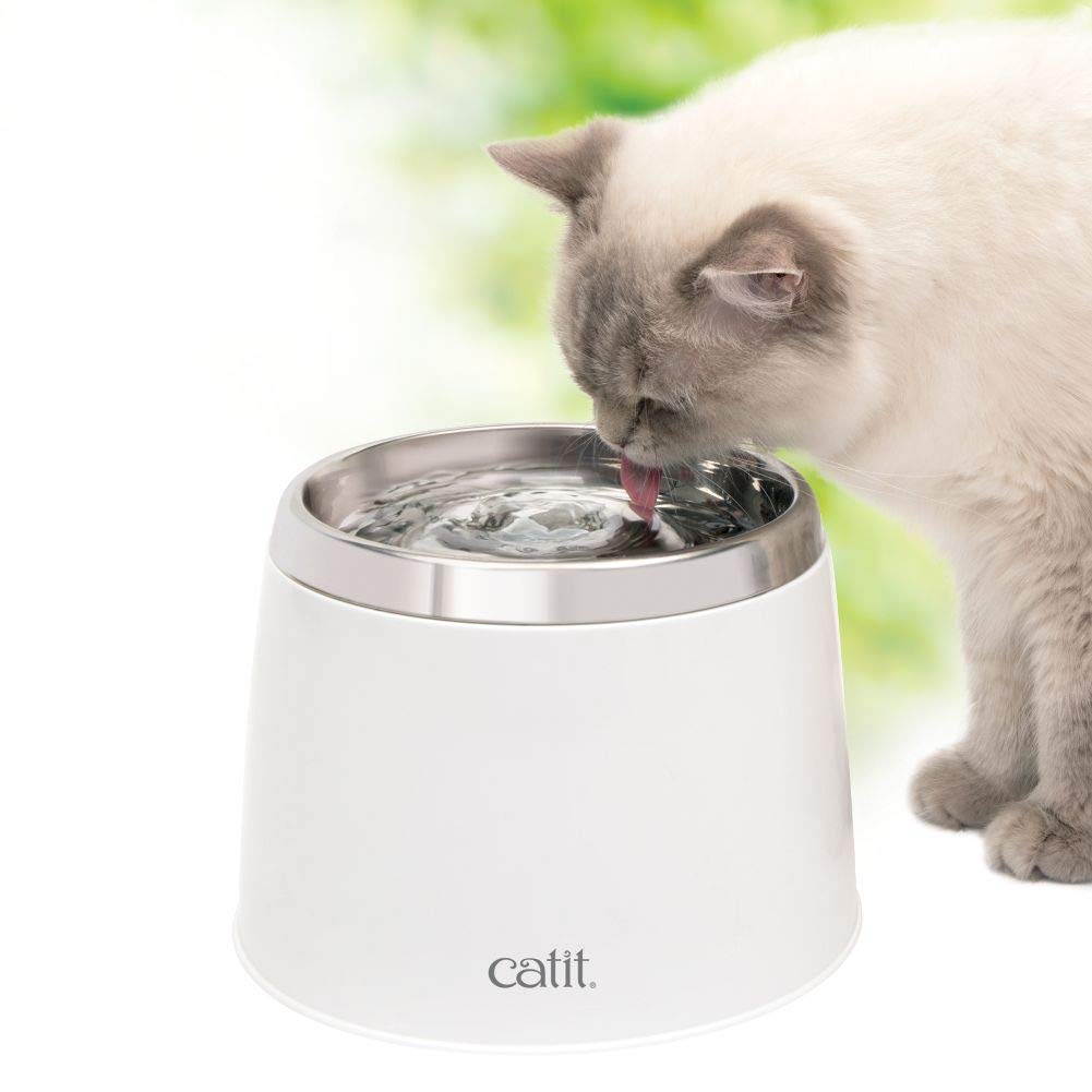 Catit Stainless Steel Top Cat Water Fountain 2 L White, Modern Cat Fountain, Triple Filtration, Fontaine Pour Chat, Pet Water Fountains, Perfect for Indoor Cats