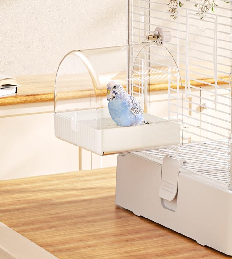 Bird Bath Cage, No-Leakage Bird Bathtub with Hanging Hooks Cage Accessory Suitable for Small to Medium Birds, Like Lovebirds, Finches, Parakeets, Canary