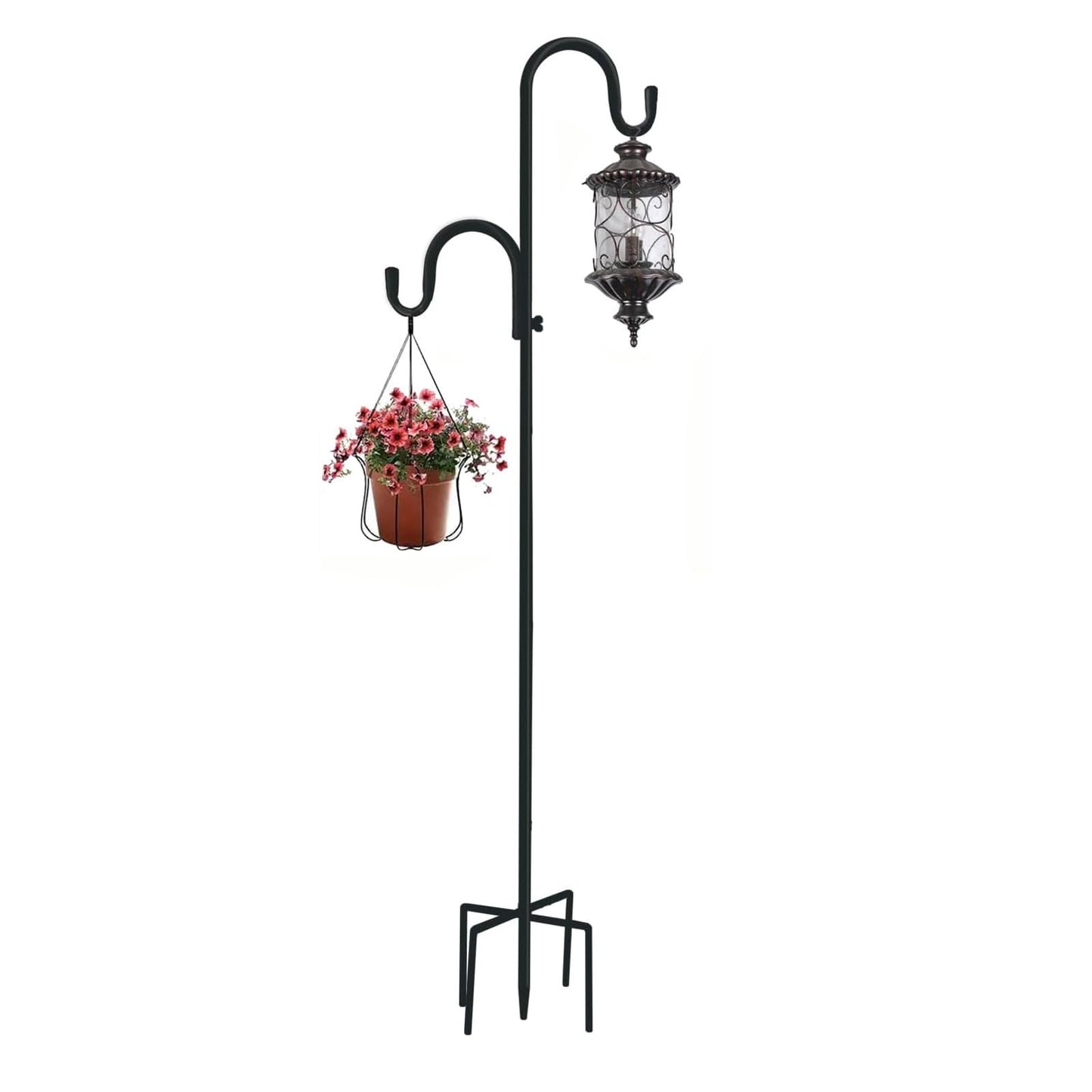 78 Inch Double Shepherds Hooks for Outdoor Bird Feeder,Hanging Plants,Solar Light,Metal Bird Feeder Pole Stand Adjustable 78/62/46/30 Inch,3/4 Inch Width Garden Shepards Hook