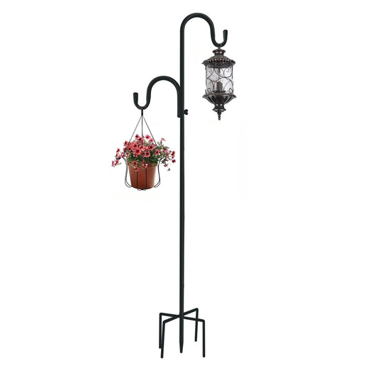 78 Inch Double Shepherds Hooks for Outdoor Bird Feeder,Hanging Plants,Solar Light,Metal Bird Feeder Pole Stand Adjustable 78/62/46/30 Inch,3/4 Inch Width Garden Shepards Hook