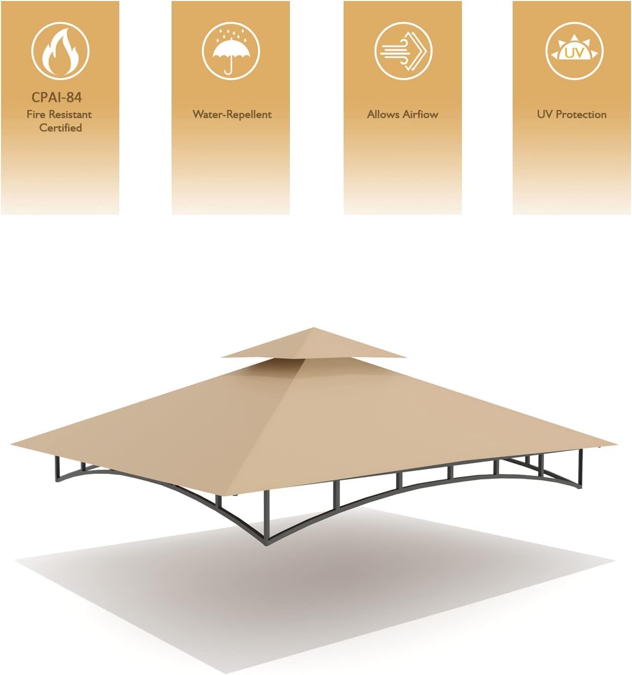 Grill Gazebo Replacement Canopy Top - Karjjini 5x8 Outdoor BBQ Gazebo Canopy Roof, Waterproof Double Tiered Shelter Cover Fit for Model L-GG001PST-F