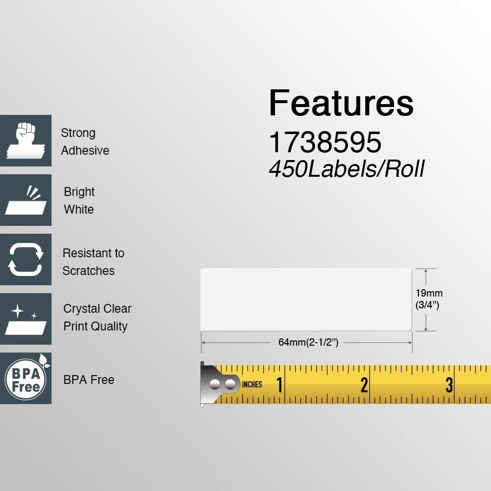BETCKEY - Barcode/File Labels Replace for DYMO 1738595 (3/4" x 2-1/2") - Compatible with DYMO Labelwriter 450, 4XL, NOT FIT 550 & 5XL [28 Rolls/12600 Labels]