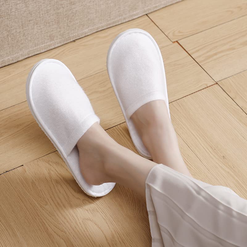 30 Pairs Disposable Spa Slippers Velvet Closed Toe Slippers for Hotel, Home, Guest Use, Fits up to US Men Size 10 and Women Size 11, White