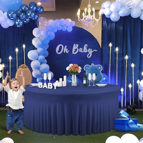 4 Pack Navy Blue Round Tablecloth, Fitted Tablecloths for 6 FT Round Tables, Polyester Fabric TableCloth Circle Table for Wedding Photography Party Professional Events Mermaid Birthday Decorations