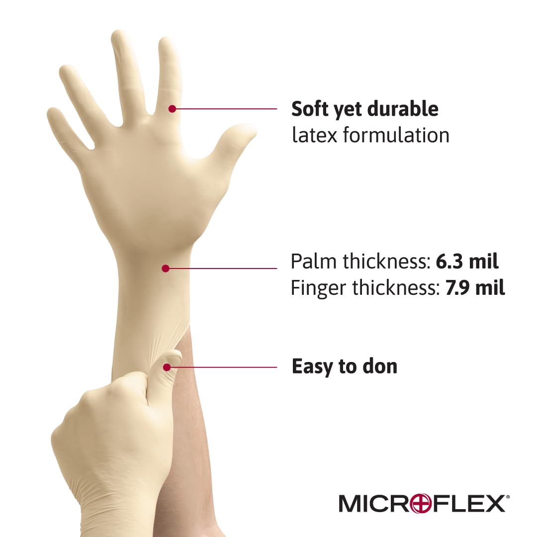 Microflex Diamond Grip Latex Glove, Powder Free, 9.6" Length, 6.3 mils Thick, Large (Pack of 100)