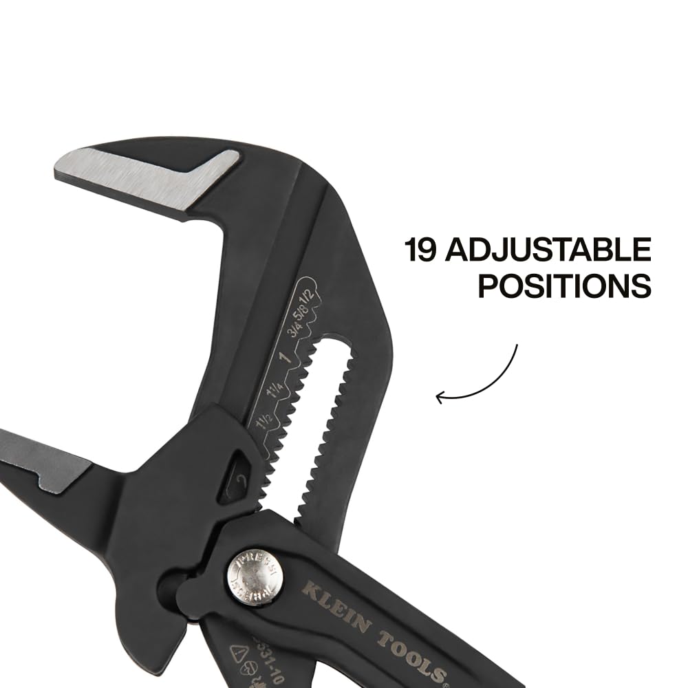 Klein Tools D53110 Compact Plier Wrench, High Leverage Multi-Use Adjustable Plier Wrench with Smooth Jaws, 10-Inch