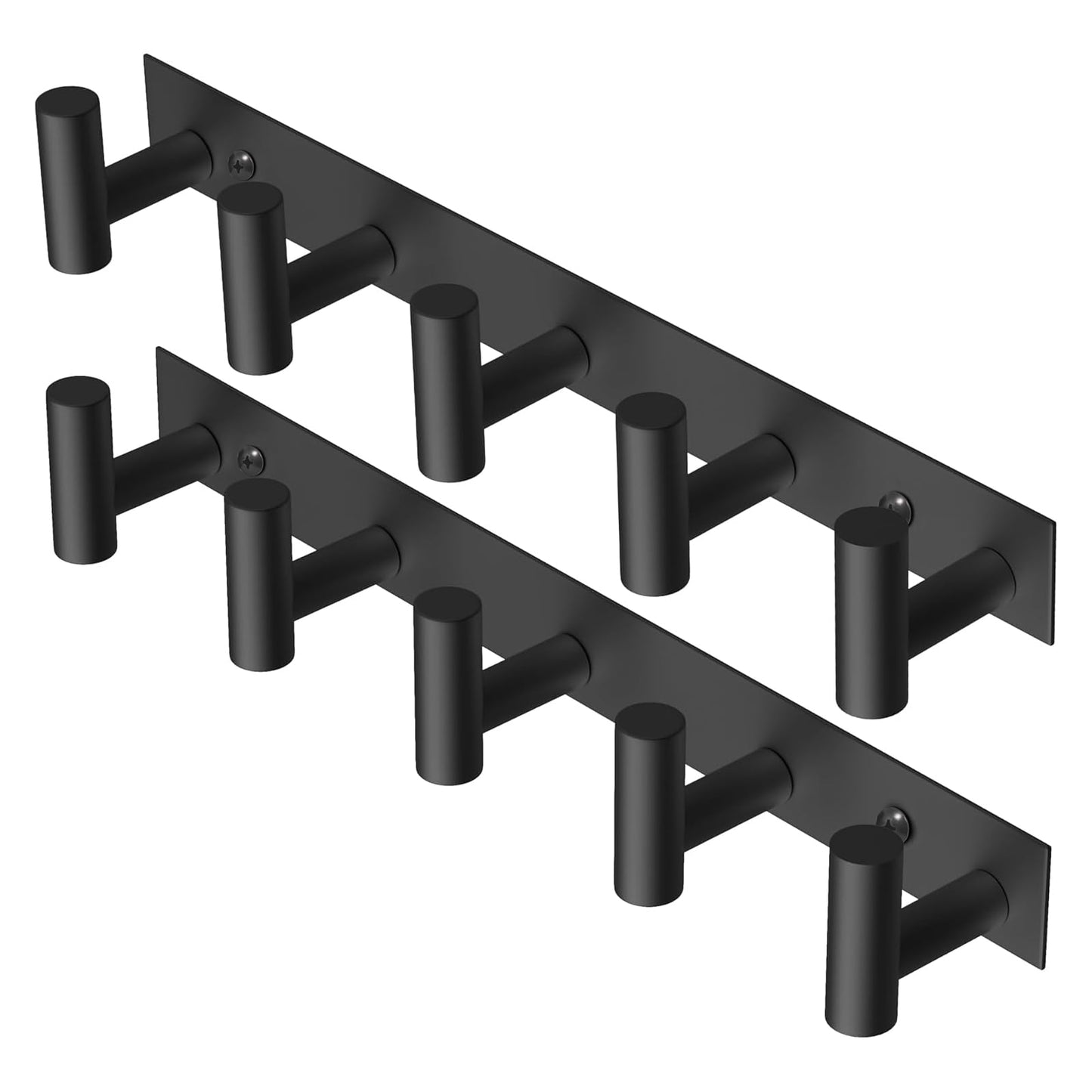 PMMASTO Coat Rack Wall Mount with 5 Coat Hooks, Heavy Duty Stainless Steel T Shaped Wall Hooks for Hanging Hat Towel Robes, Coat Hanger in Bathroom Kitchen Entryway (Black, 2 Pack)
