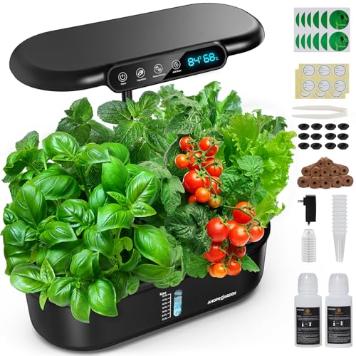 Ahopegarden Indoor Hydroponics Growing System Kit: 12 Pods Herb Garden with Temperature and Humidity Monitor, LED Grow Light for Growing Vegetables & Lettuce, Hydroponic Planter for Home Gift