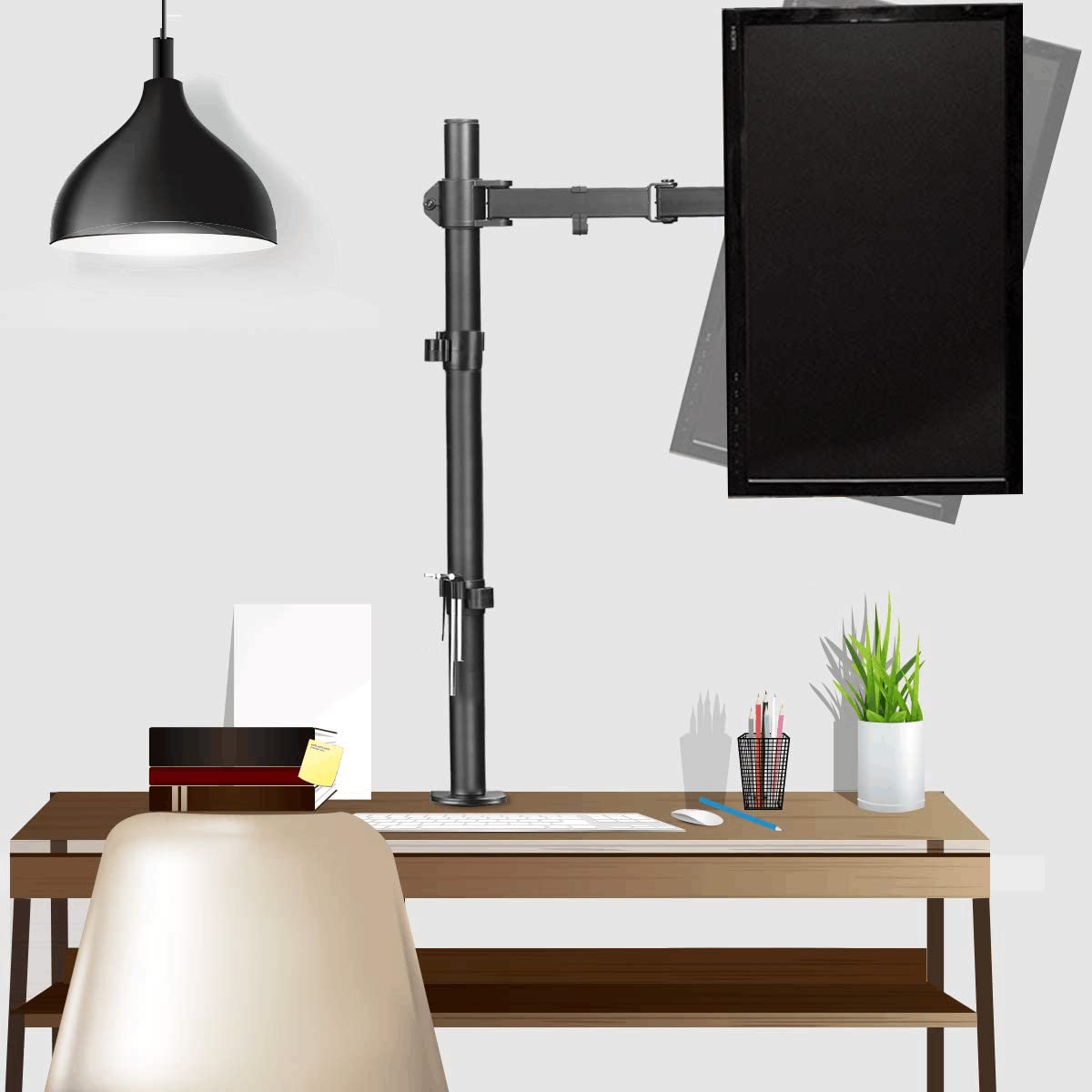 suptek Single LED LCD Monitor Stand up Desk Mount for 1 / One Screen up to 27 inch Extra Tall 31.5 inch Pole Heavy Duty Fully Adjustable Stand (MD6821)