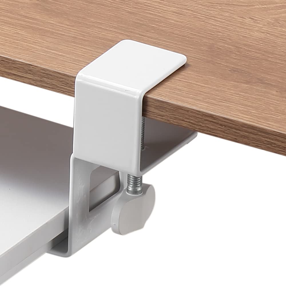 ETHU Keyboard Tray, 26.77" X 11.81" Large Size Keyboard Tray Under Desk with C Clamp-on Mount Easy to Install, Computer Keyboard Stand for Home and Office Wood