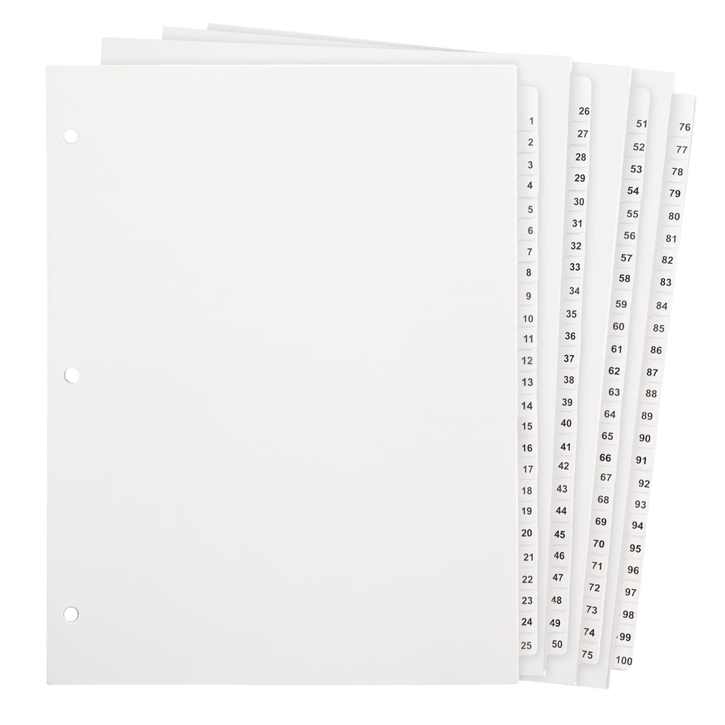Yeaqee 1-100 Numbered Tabs Dividers for 3 Ring Binders 8.5 x 11 Inch Letter Size Numbered Dividers White Binder Index for File Notebook
