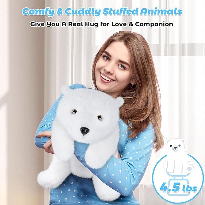 23" & 4.5 lbs Polar Bear Weighted Stuffed Animals, Cuddly & Soft Kids' Plush Toy Pillows for Companion, Large Plushies with Removable Ceramsite Bag, Gifts for Adults, Kids, Boys and Girls