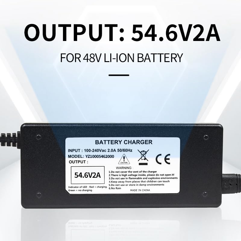 54.6V 2A Battery Charger for 48v Li-ion Battery Pack, 3-Pin Male XLR Connector, Equipped with HD Display to Show The Current Voltage, Multiple Security Protection and Smart Shut-Off Charging