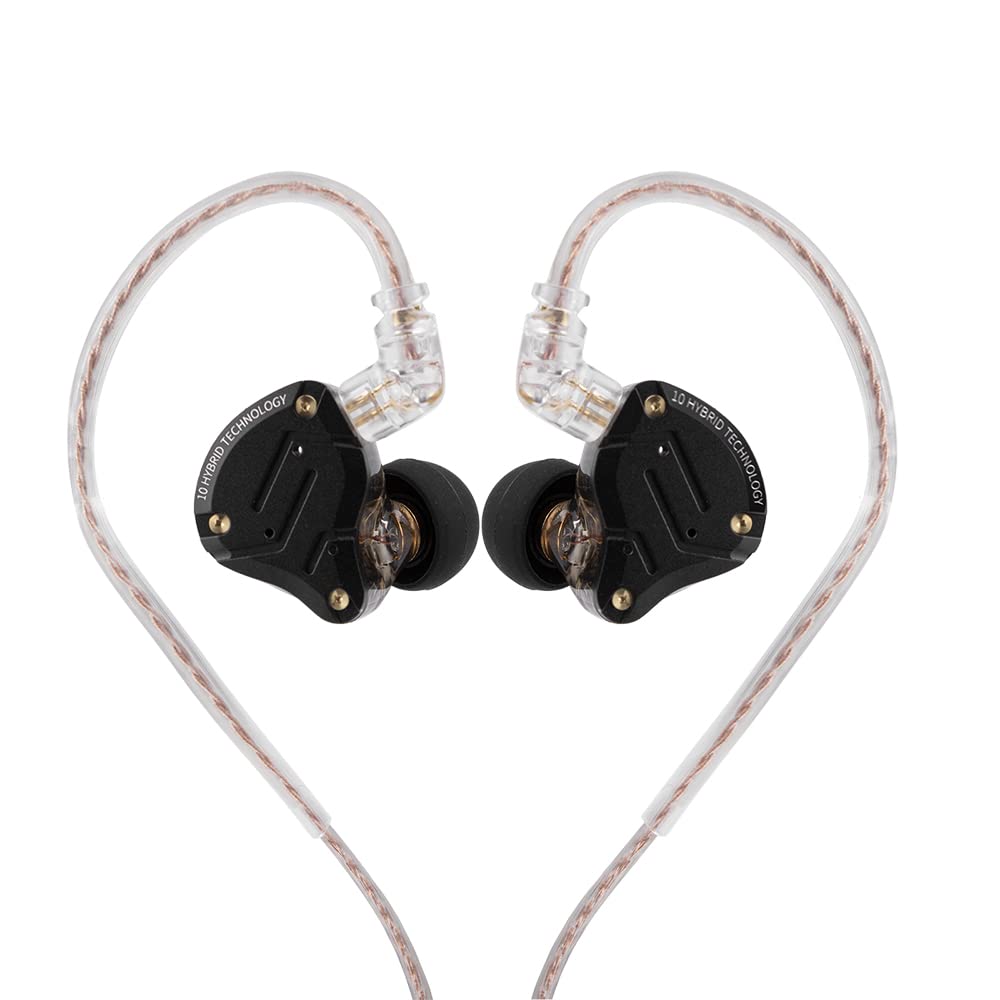 Linsoul KZ ZS10 Pro, 4BA+1DD 5 Driver in Ear Monitor, HiFi Wired Earbuds, Gaming Earbuds, Hybrid IEM Earphones with Stainless Steel Faceplate, Recessed 2 Pin Detachable Cable (with Mic, Dark Black)
