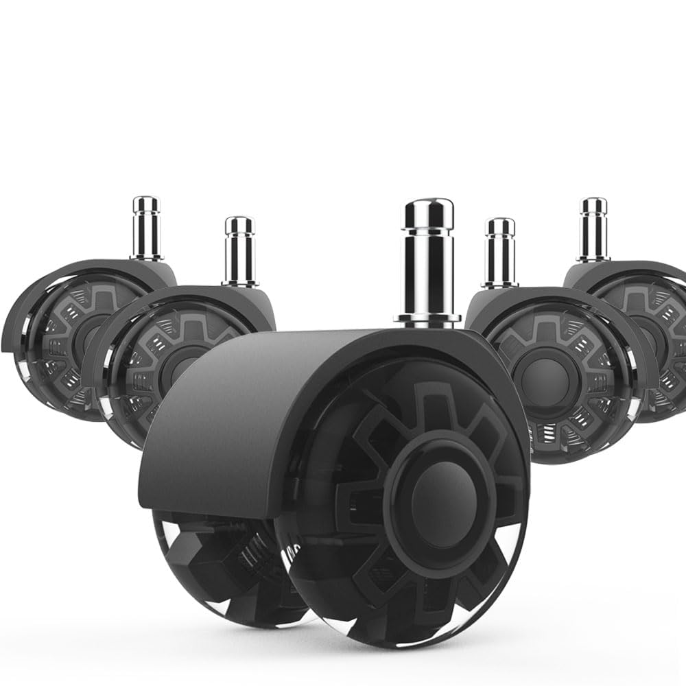 Office Chair Wheels Casters-Protection for Hardwood Floors and Carpet, Heavy Duty Silent Computer Chair Wheels with Standard Stem 7/16″* 7/8″(11mm*22mm),Office Chair Wheels Replacement (Black)