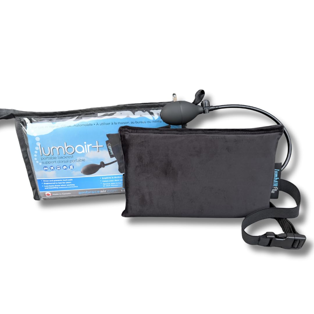 Innotech LumbAIRPlus – Premium Portable Inflatable Lumbar Support Cushion with Adjustable Air System for Customized Comfort – Promotes Healthy Posture and Relieves Back Strain, Black