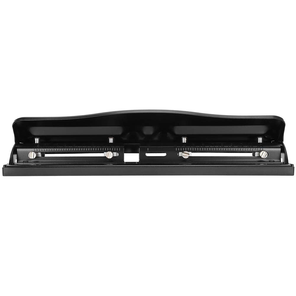 Desktop Hole Punch, 4 Hole Adjustable Paper Ring Puncher Metal A4 Refills Heavy Duty Squeeze Portable Punch 10 Sheet Capacity Low Force for Home School Office Studio Home Essential Supplies Black