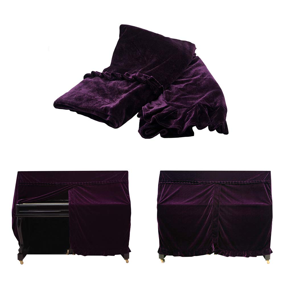 Upright Piano Dust Cover, Decoration Pleuche Cover Accessories for Upright Piano Instruments(Purple)