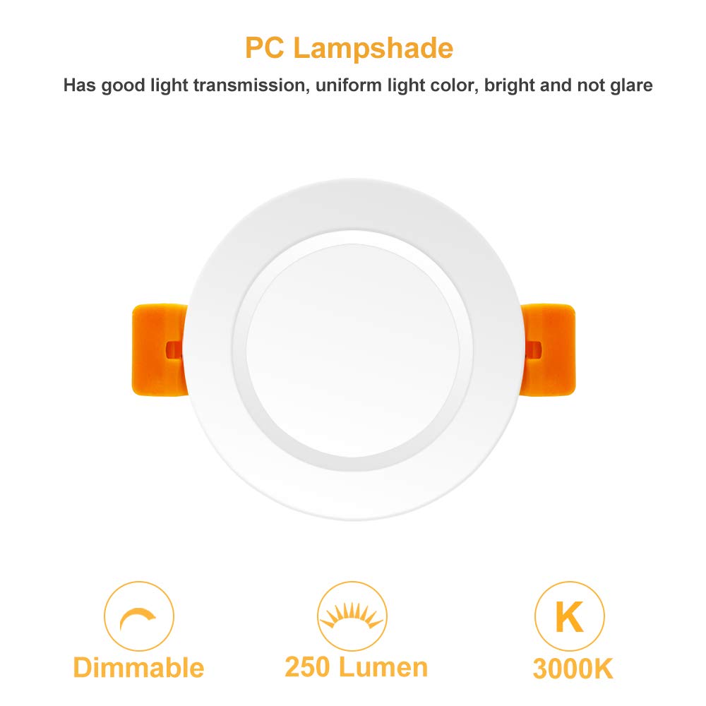 BIRRAY 2 Inch LED Recessed Lighting, 3000K Warm White, 3W(35W Halogen Equivalent) Dimmable LED Downlight, CRI80, Ceiling Lights with LEDs Driver (6 Pack)