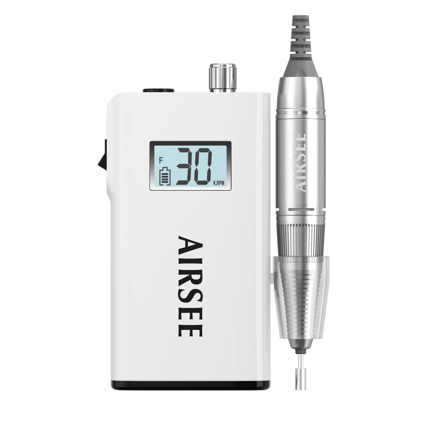AIRSEE Rechargeable 30000RPM Electric Nail Drill Professional Portable E File Machine for Acrylic Nails Natural Extension Gel Nails Polish Cuticle, Cordless High Speed for Salon Use or Home DIY White
