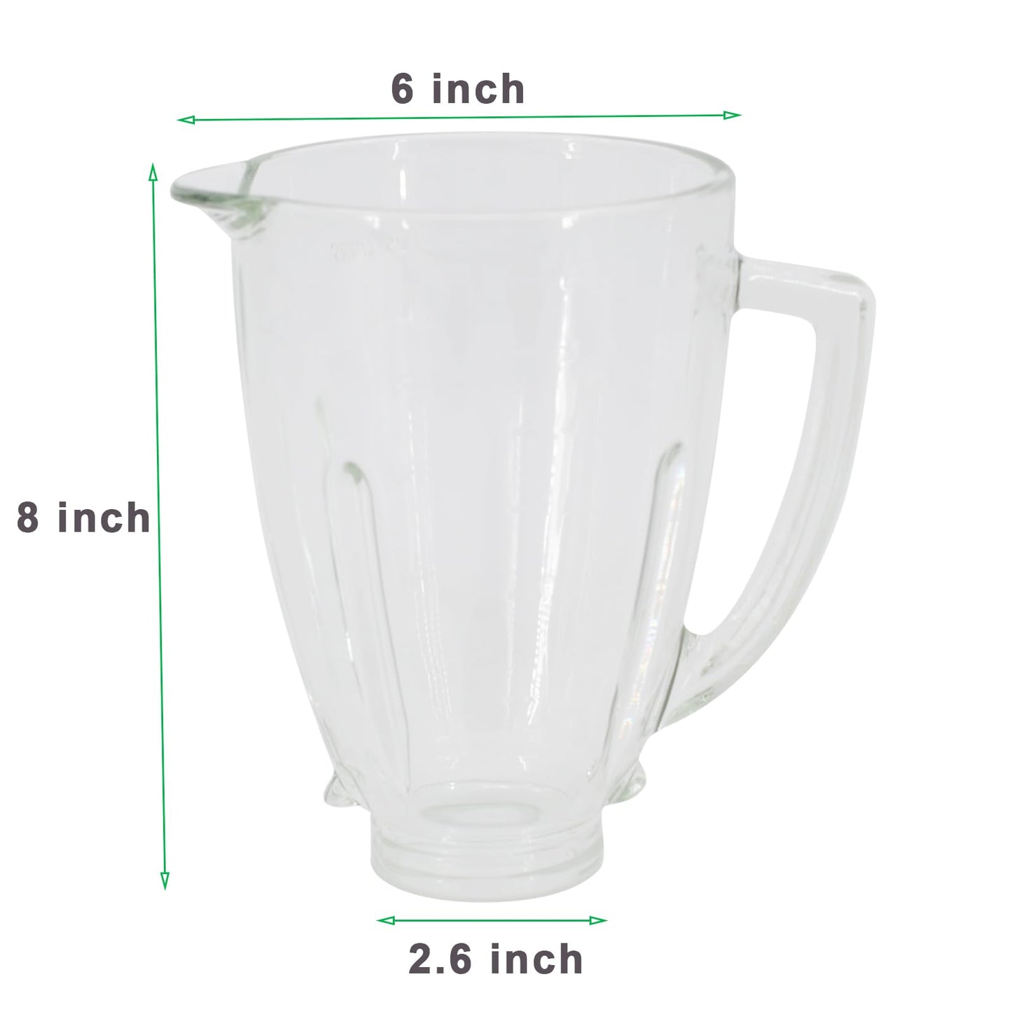Replacement Parts Compatible with Oster Blender, 6 Cup Glass Blender Replacement Jar with Lid, 4961 4-Point Ice Blade, 4902 Bottom Cap and Rubber Gasket Compatible with Oster & Osterizer