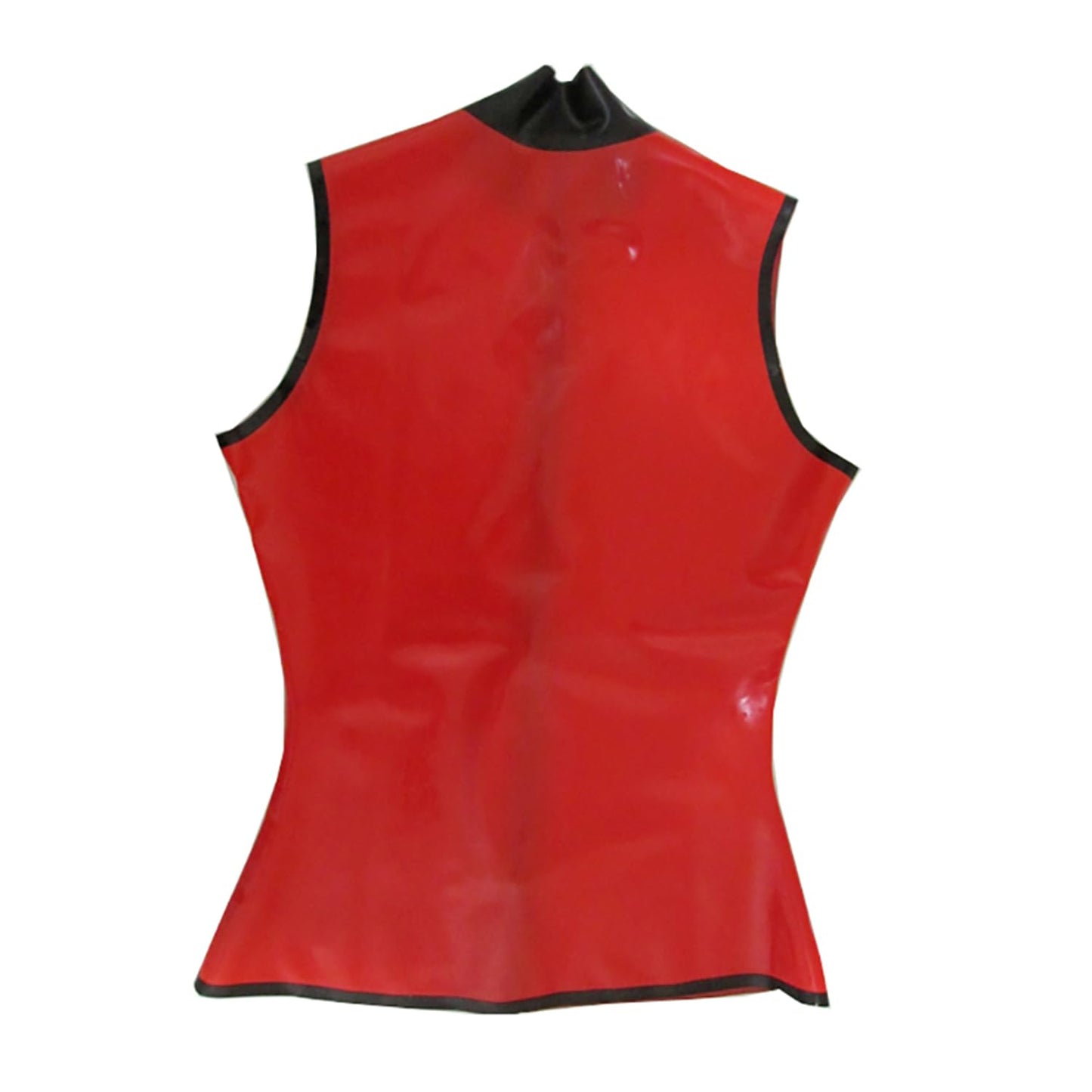 Women's Red Sleeveless Latex T-Shirt with Front Zipper,Shaping Casual Latex Tank Tops,for Novelty Club Wear, Red, XX-Large