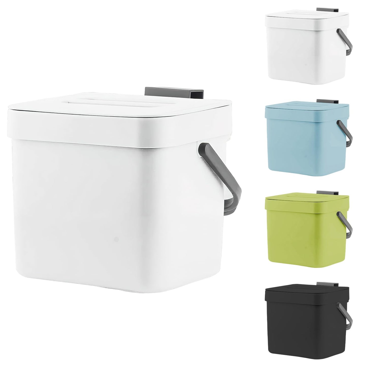 Compost Bin for Kitchen, 1.8 Gallon Hanging Small Trash Can with Lid, Sealed Food Waste Bucket for Counter Top or Under Sink, Indoor Garbage Bins for Bathroom, Bedroom, Living Room, Office (Black)
