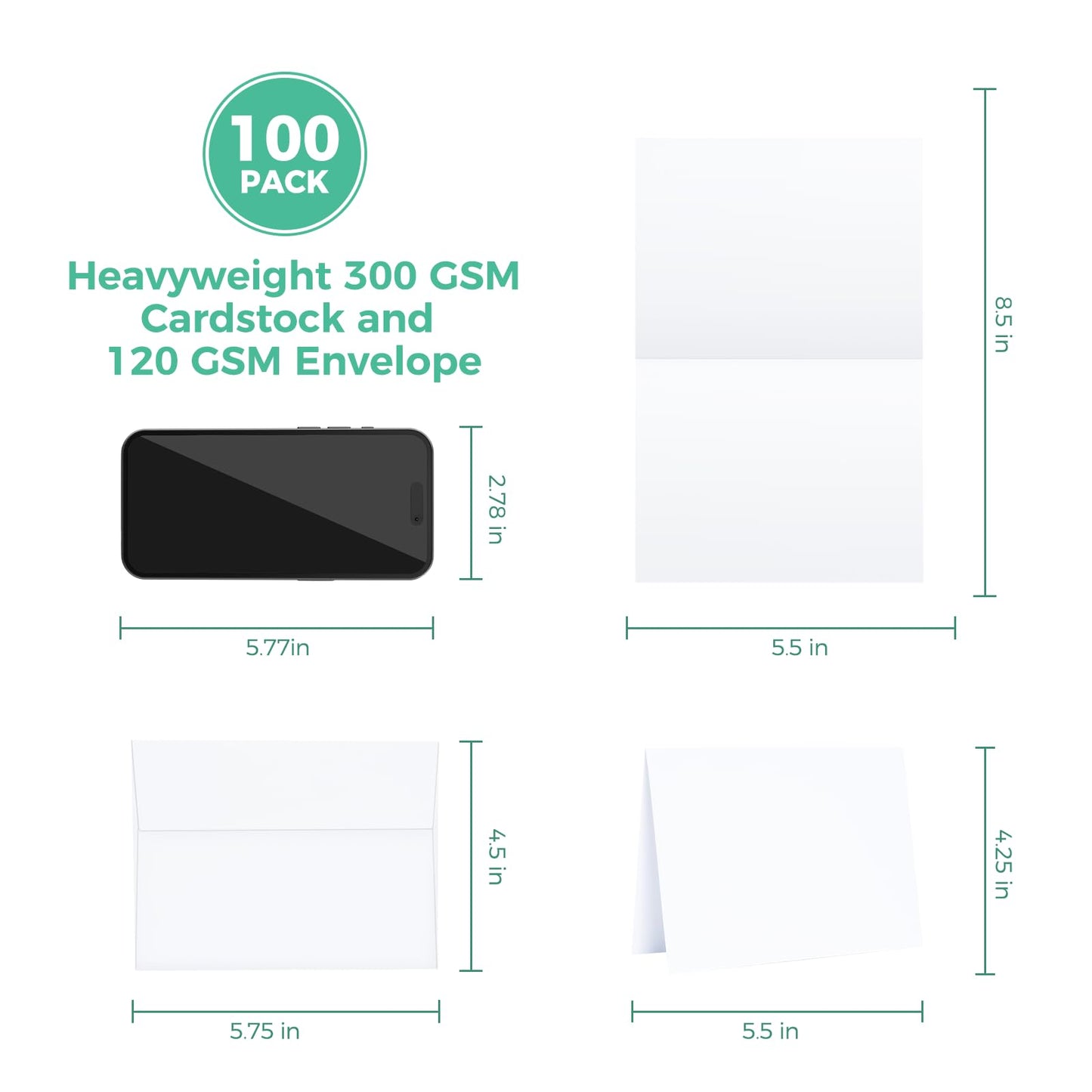 100 Pack Blank White Cards and Envelopes, Ohuhu 5 x 7 Heavyweight Folded Cardstock and A7 Envelopes for DIY Cards, Wedding, Birthday, Invitations, Thank You Cards & All Occasion