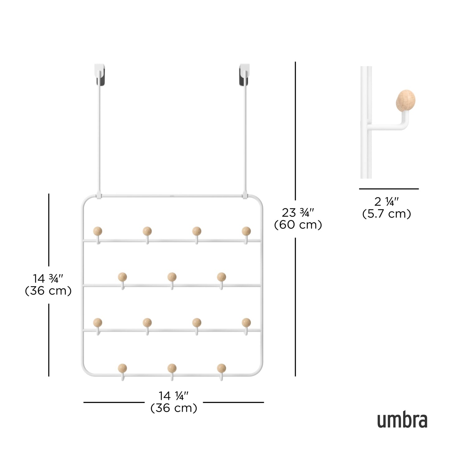 Umbra Estique Over The Door Coat Rack & Multi-Use Organizer, for Coats, Bags, Hats & More, White/Natural