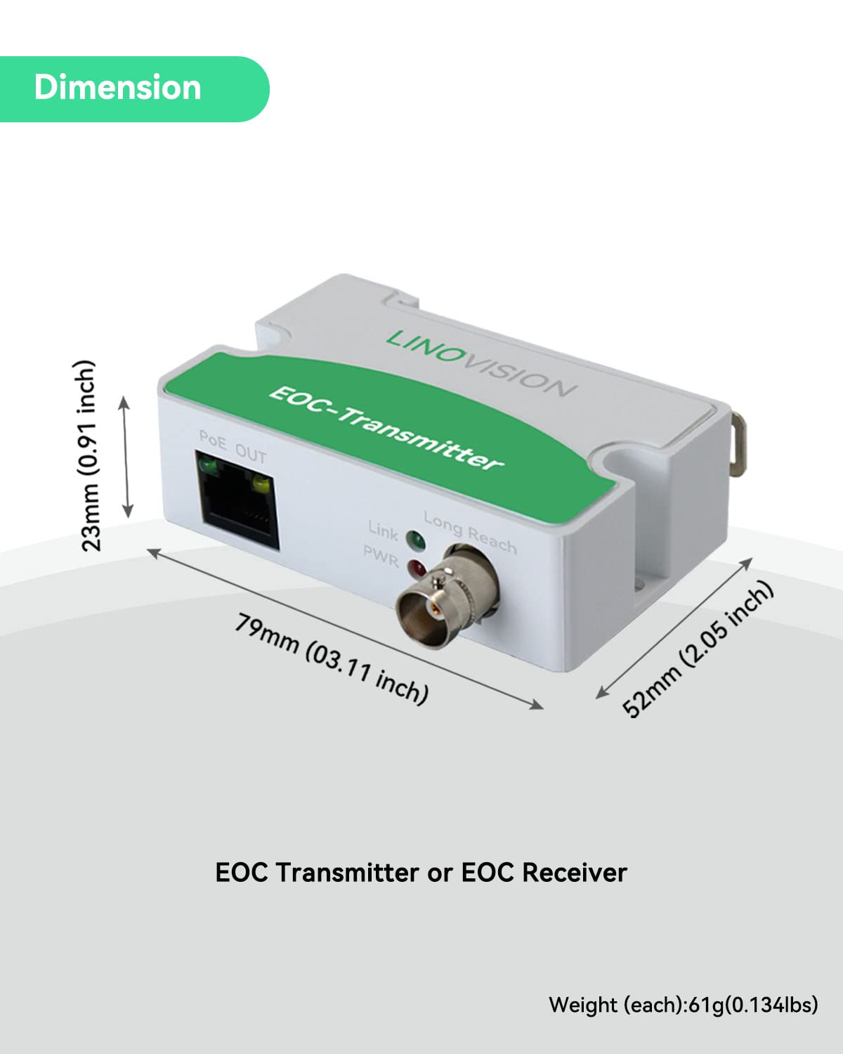 LINOVISION POE Ethernet Over Coax EOC Converter Max 1000m Power and Data Transmission Max100Mbps Over Regular RG59/6 Coaxial Cable for Upgrading to IP Surveillance System in Elevator/School/Cinema etc