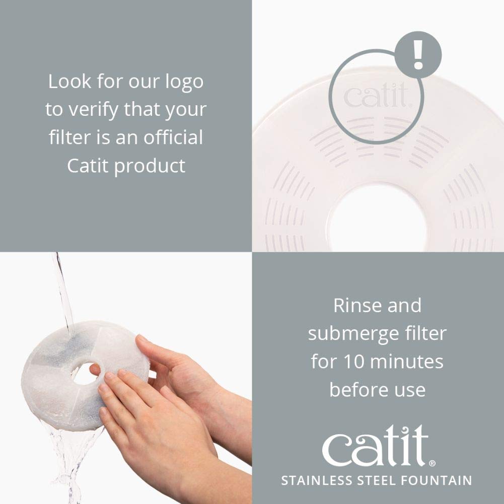 Catit Stainless Steel Top Cat Water Fountain 2 L White, Modern Cat Fountain, Triple Filtration, Fontaine Pour Chat, Pet Water Fountains, Perfect for Indoor Cats