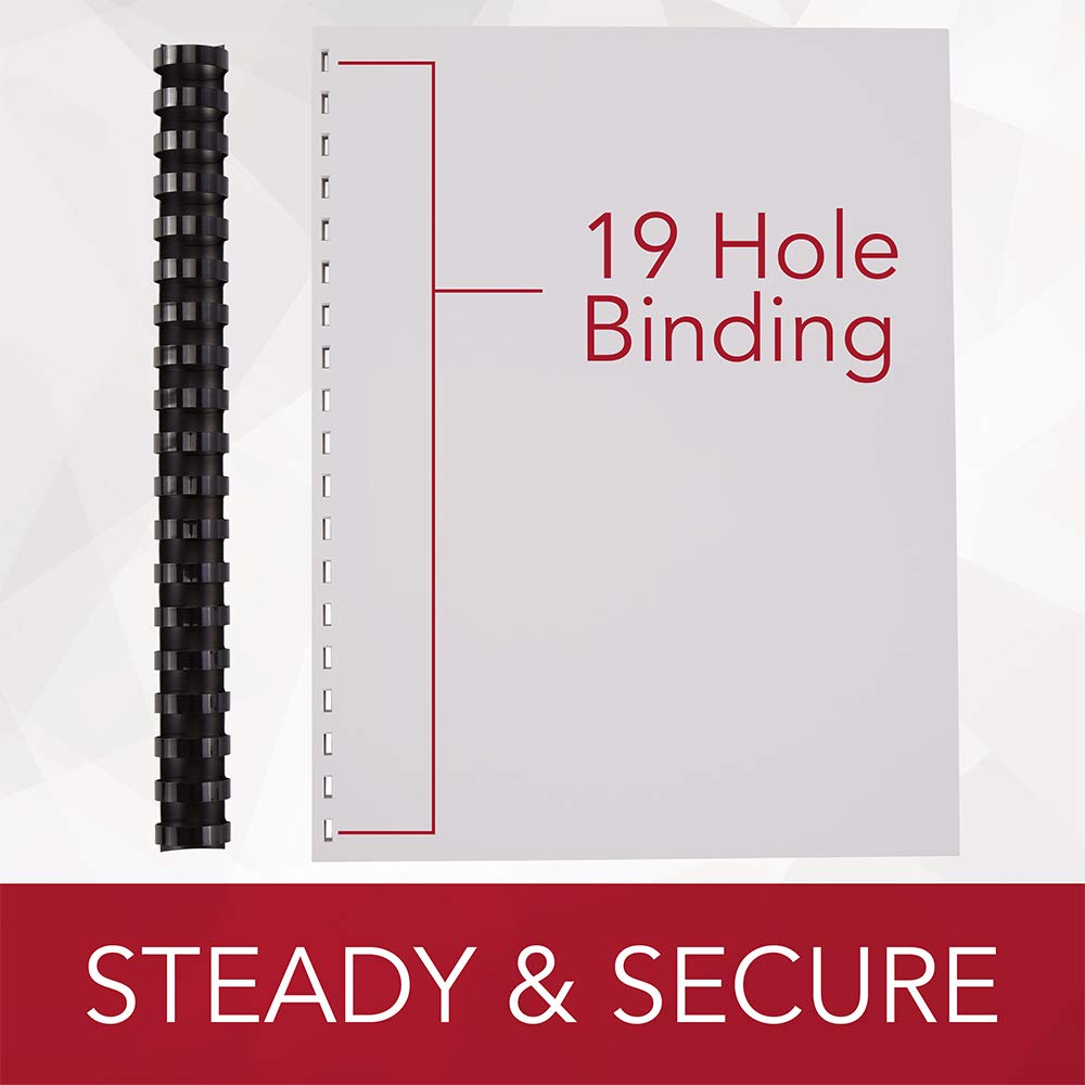 GBC CombBind 19 Hole Binding Spines, 2 Inch Spine Diameter, 500 Sheet Capacity, Black, 50 Spines per Pack (4200022)