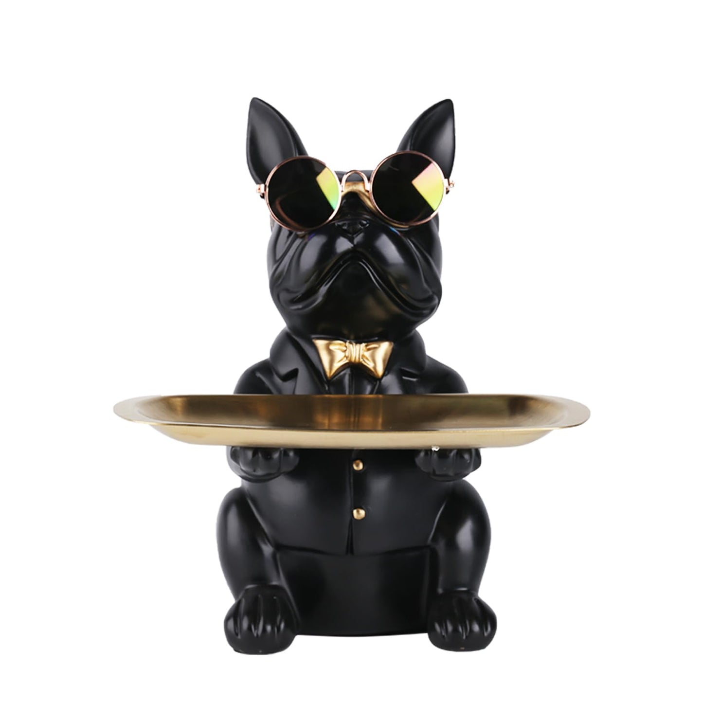XYQXYQ French Bulldog Statue, Resin Dog Butler Decoration Storage Tray, Modern Home Decor Creative Cute Dog Storage Tank, Applicable for Storing Wallet, Key, Necklace, Candy(Black)