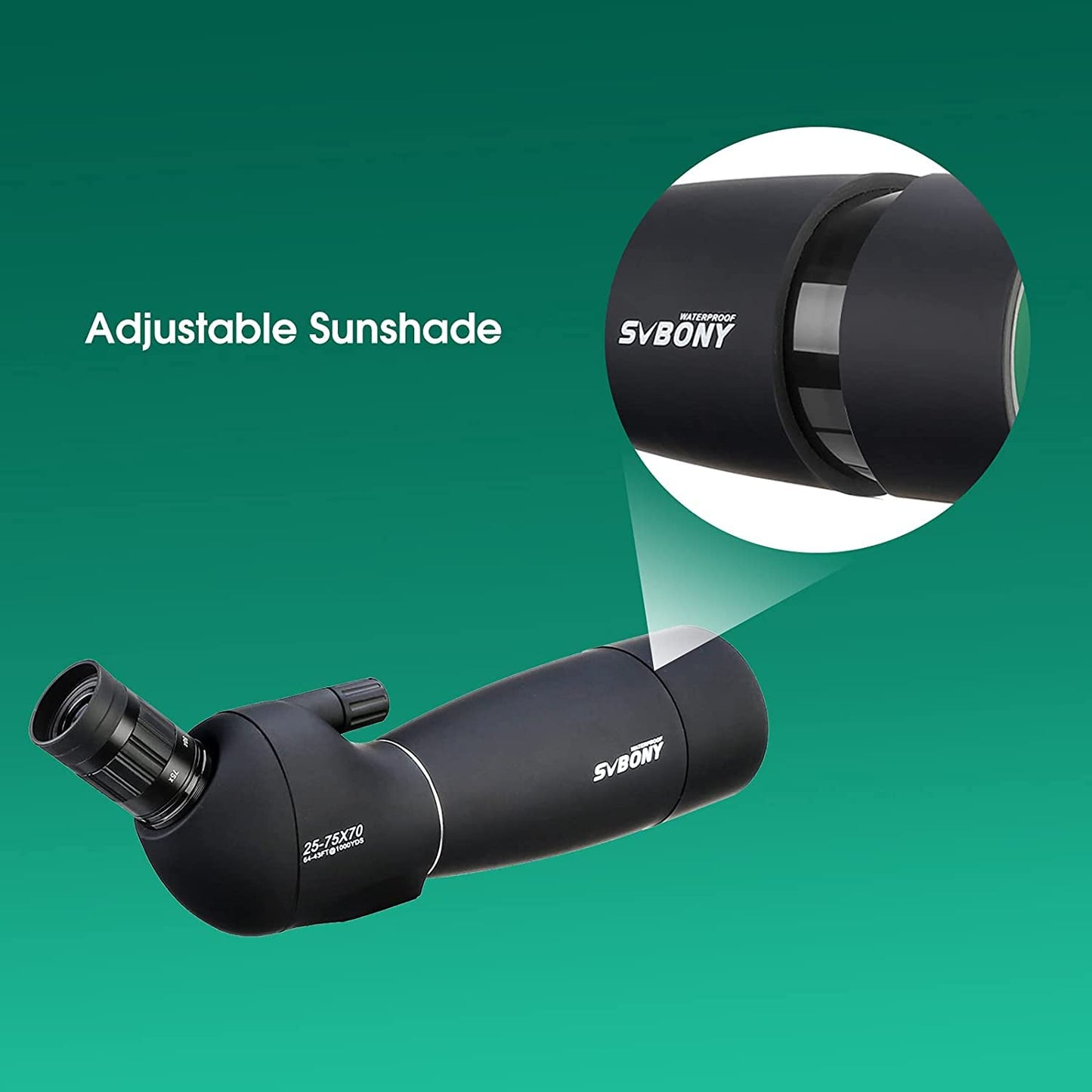SVBONY SV28 Spotting Scopes with Tripod, Angled 25-75x70mm Spotter Scope with Phone Adapter, Waterproof Fogproof Spotting Scope for Bird Watching, Target Shooting, Wildlife Viewing, Black