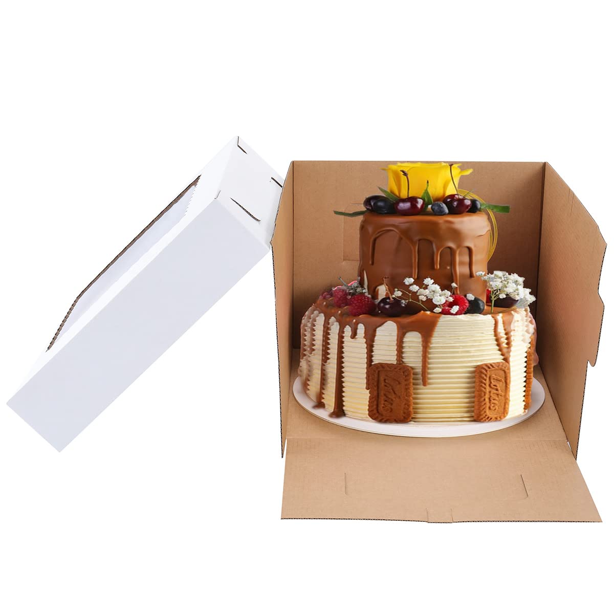 Huoshange Tall Cake Boxes for Tier Cakes,12x12x10 Inch [10Pack ] Sturdy Cake Box with Window,White Cake Boxes, Disposable Cake Containers,Birthday Cake Boxes