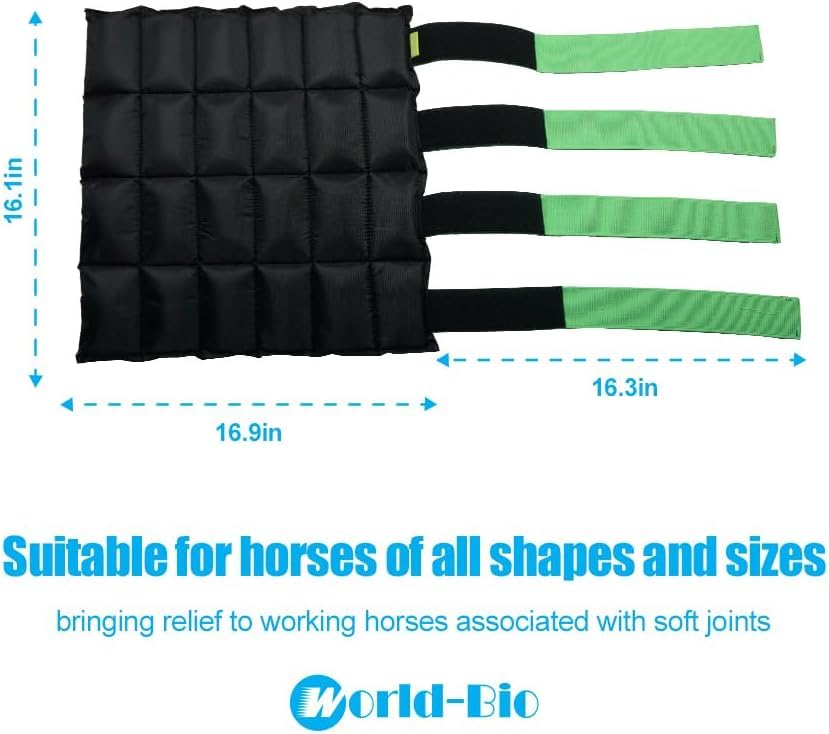 WORLD-BIO Horse Ice Boots Wraps Set of 2, Reusable Cooling Boot Wrap for Horse Injuries, Therapy Full Ice Boots for Horses with Straps, Hock, Knee and Hooves, 16.9'' x 16.2'' Green