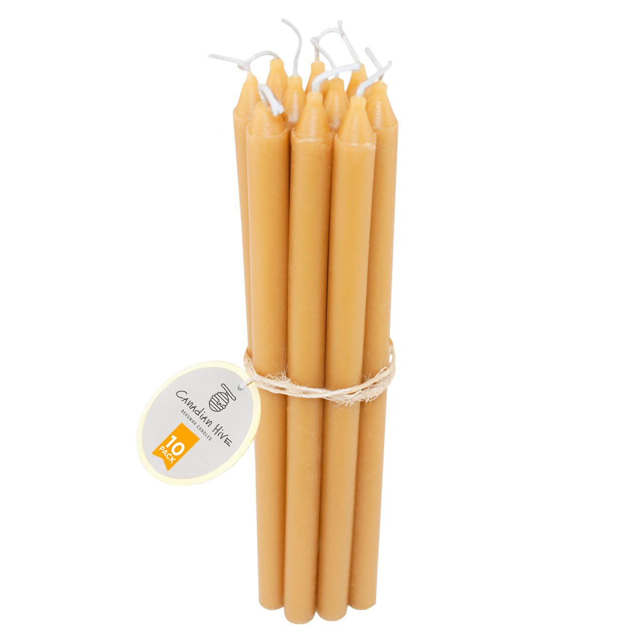 100% Pure Beeswax Candles (10 pcs, 23x1.3 cm) – Long-Burning Taper Candle Sticks, Handmade in Canada, Natural, Smokeless & No-Drip, Beeswax Candle Set - Meditation and Home Decor