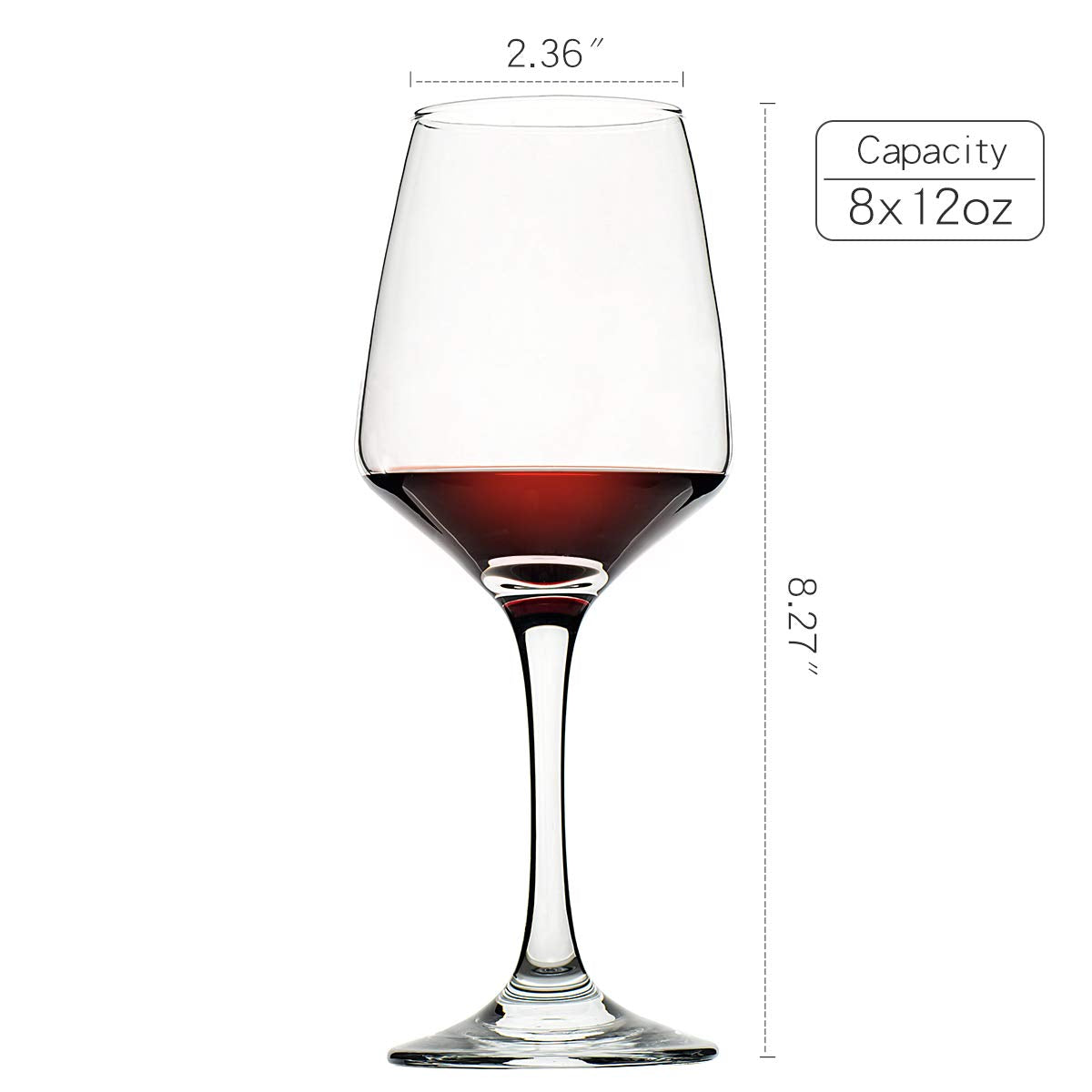 C CREST Wine Glasses Set of 8, 12oz, Lead-free, Clear, Durable Glassware