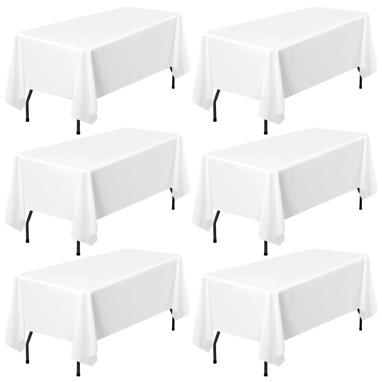 6Pack White Polyester Tablecloths, 60 x 102 Inch for 6ft Rectangle Tables Polyester Table Cover Washable Table Cloth for Wedding Reception Banquet Party