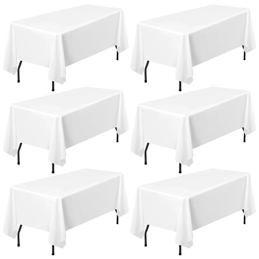 6Pack White Polyester Tablecloths, 60 x 102 Inch for 6ft Rectangle Tables Polyester Table Cover Washable Table Cloth for Wedding Reception Banquet Party